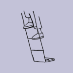Blog (47) A black and white line drawing showing the lower body of a person climbing a ladder against a light purple background.