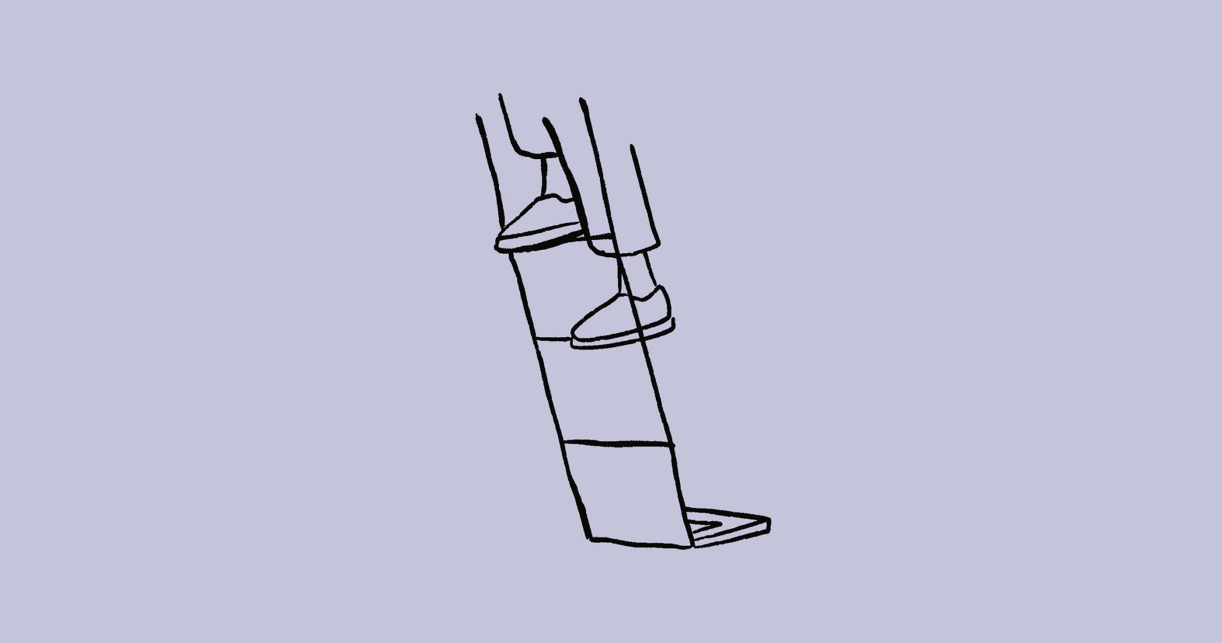 Blog (47) A black and white line drawing showing the lower body of a person climbing a ladder against a light purple background.