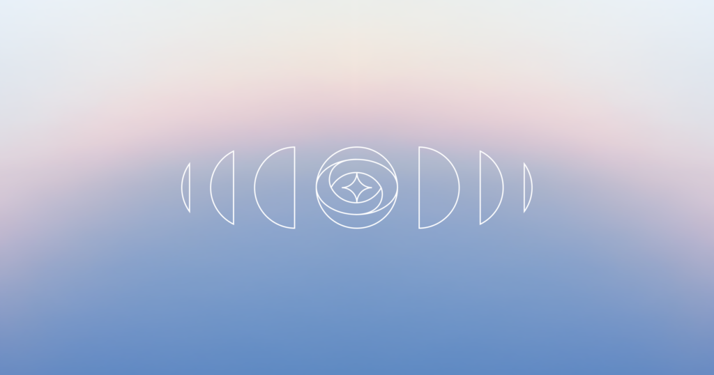 moon-phase type illustration over beautiful sunset gradient