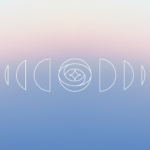 moon-phase type illustration over beautiful sunset gradient