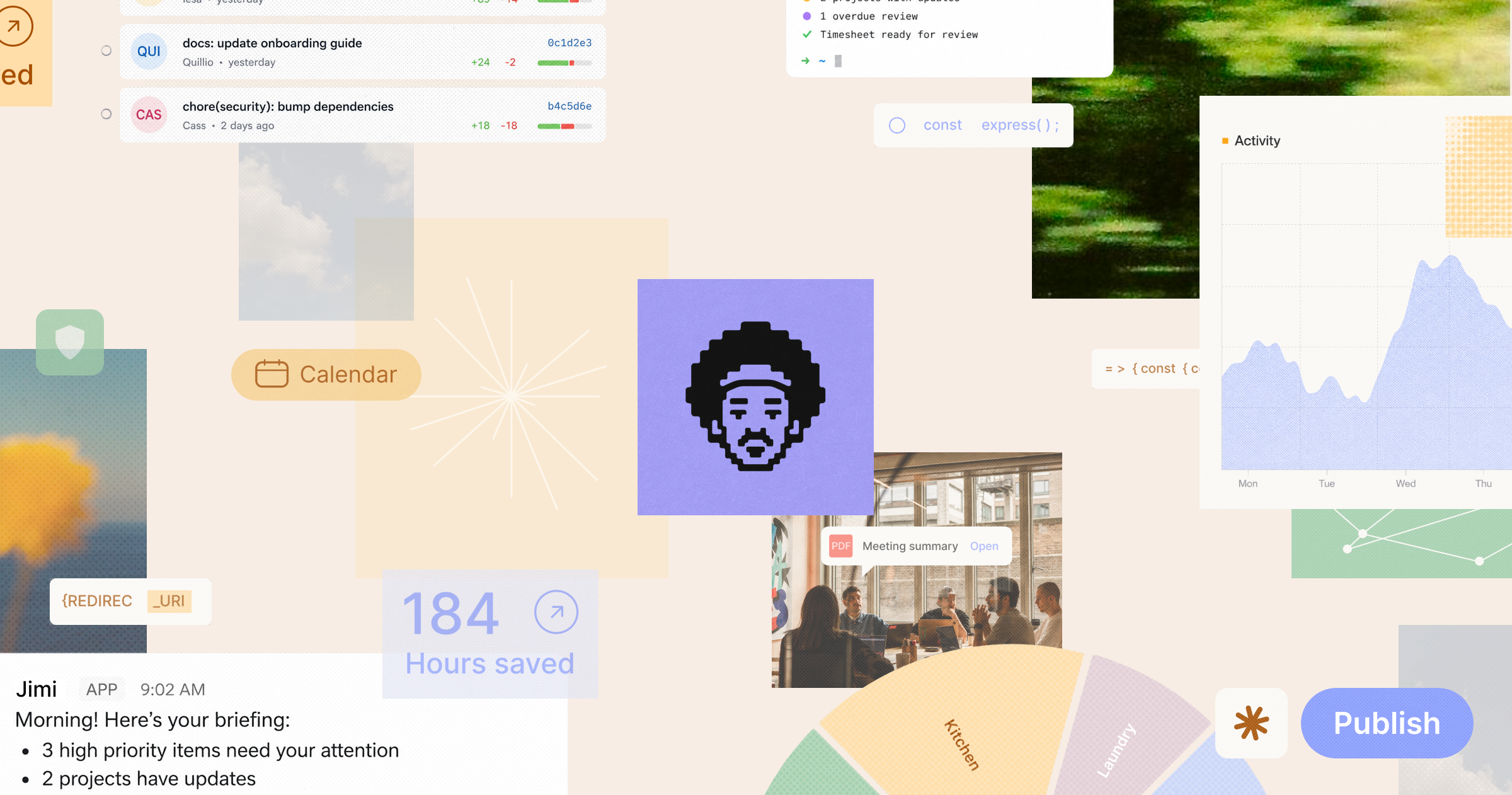 Crossing the agentic threshold; My Terminal now has a personality (1) A pixel stylised jimi hendrix surrounded by work-related imagery